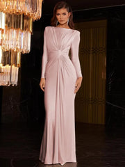Women's Elegant Wedding Party Dress Female Clothing O-neck Long Sleeve Ruched High Waist Bodycon Long Maxi Evening Prom Dresses