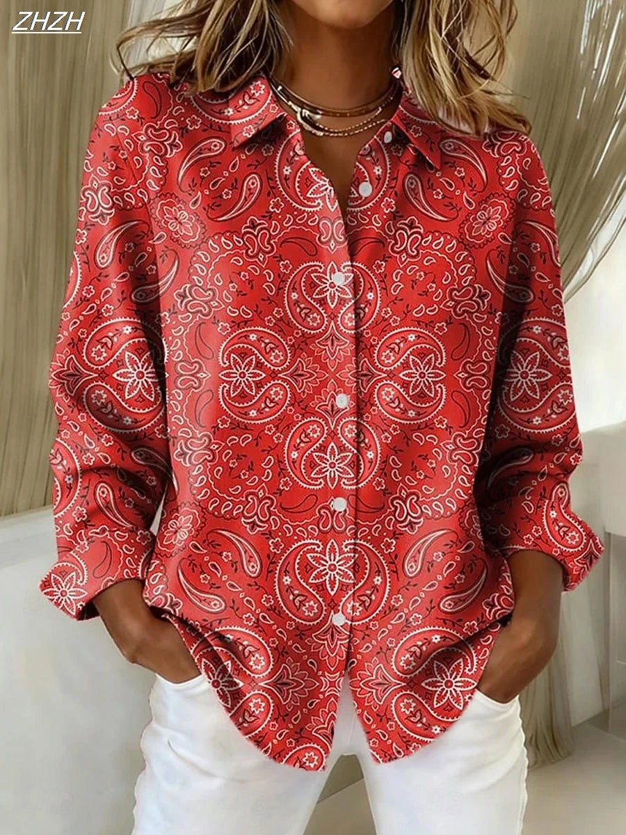 Women's Shirt Blouse Paisley Elegant Stylish Modern Long Sleeve Shirt Collar Regular Tops Work Print Summer Spring Fall Winter