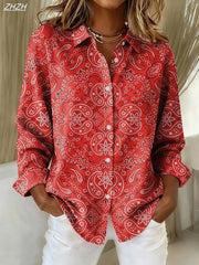 Women's Shirt Blouse Paisley Elegant Stylish Modern Long Sleeve Shirt Collar Regular Tops Work Print Summer Spring Fall Winter