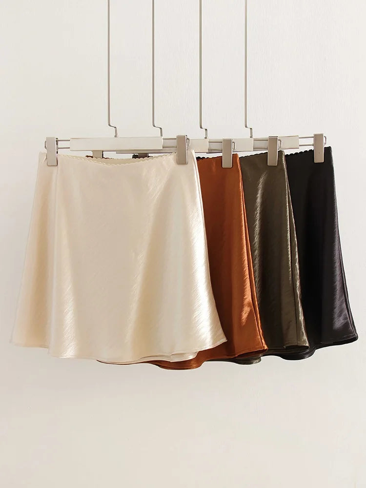 Satin A-Line Office Mini Skirt