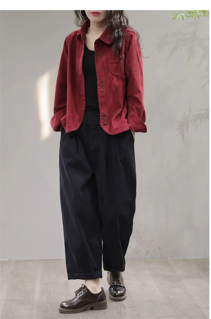 Casual White Corduroy Button Jacket