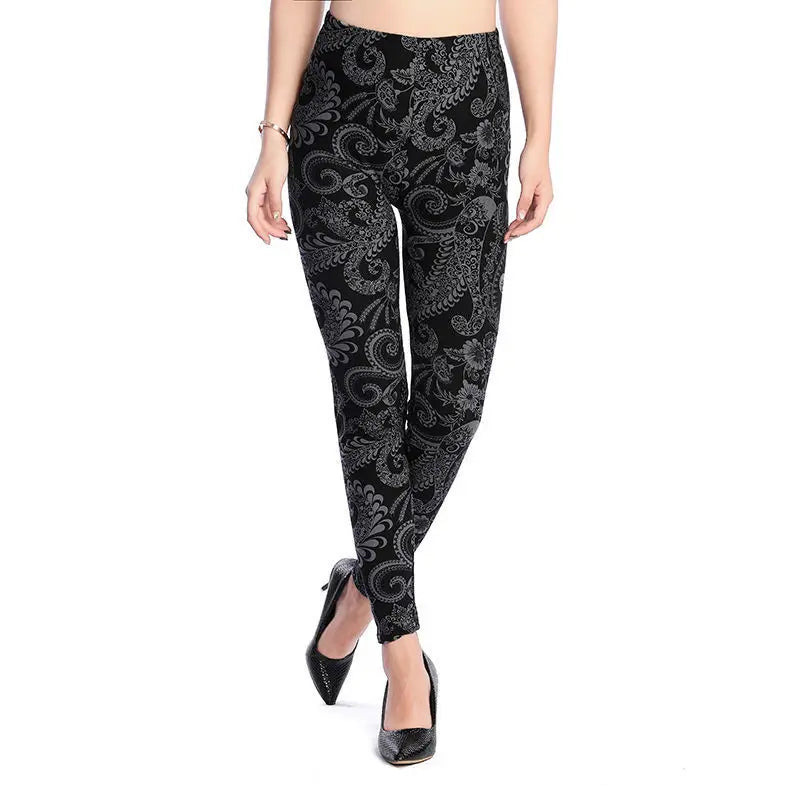 Women Leggings High Waist Cartoon Comic Beauty Print Trousers Soft Female Casual Elastic Pant
