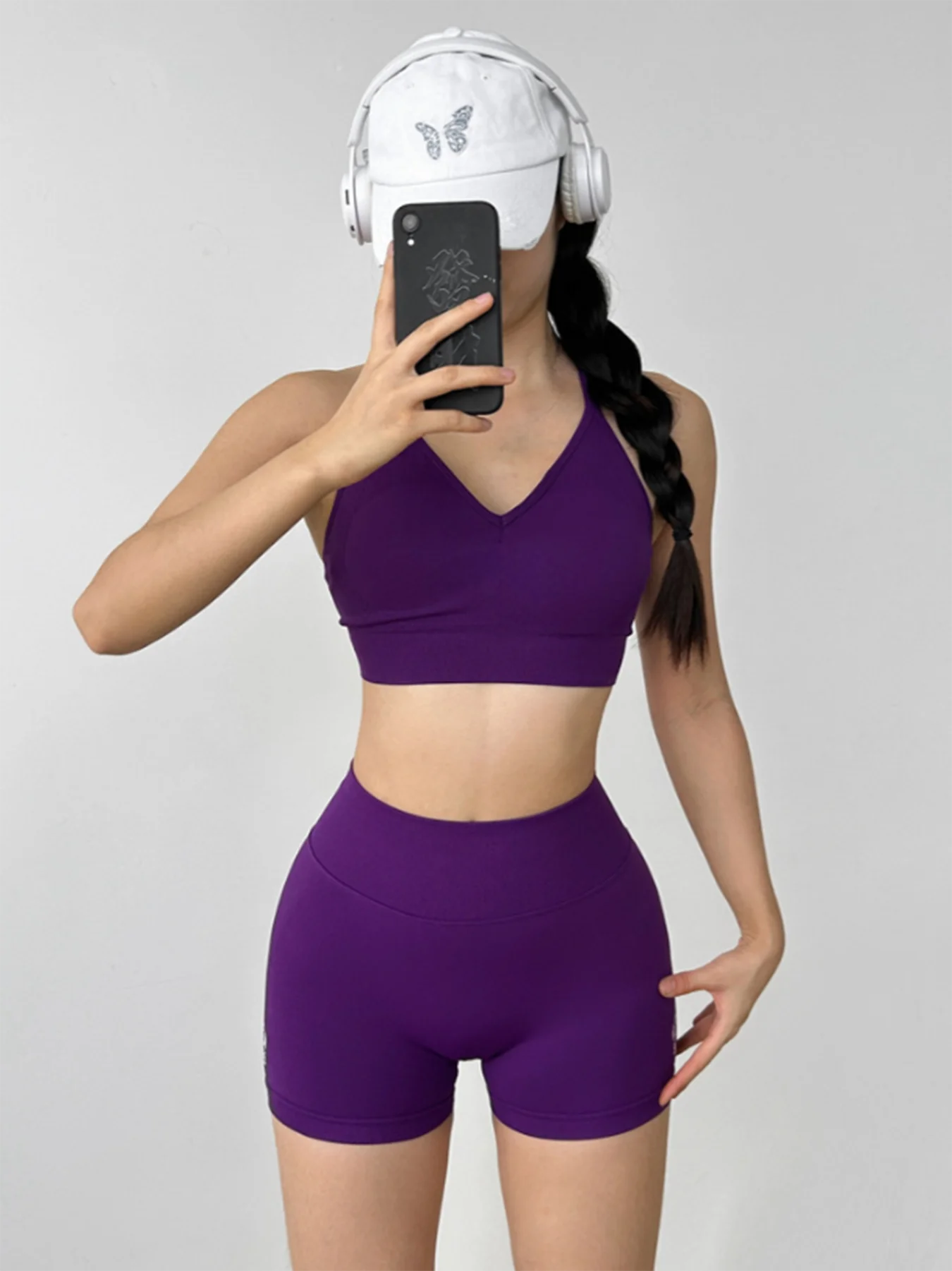 Women's Yoga Set Strappy Sports Bra & High Waisted Shorts | Quick Dry Padded Butt Lifting Workout Outfit for Running Traini
