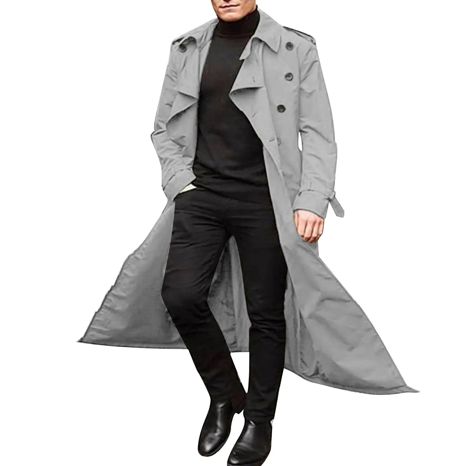 Men’s Luxury Full-Length Trench Coat – England Style Business Overcoat