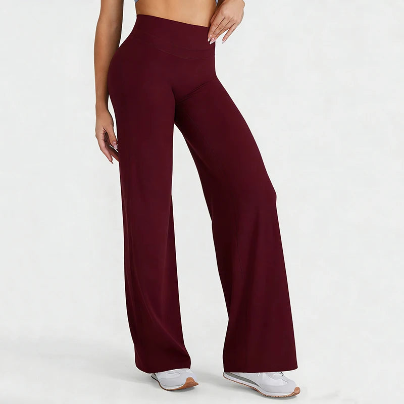 Sports Yoga High Waist Flared Leggings Women Gym Naked Feel Lift The Hips Wide Leg Pants Woman Pilates Running Sport Trousers