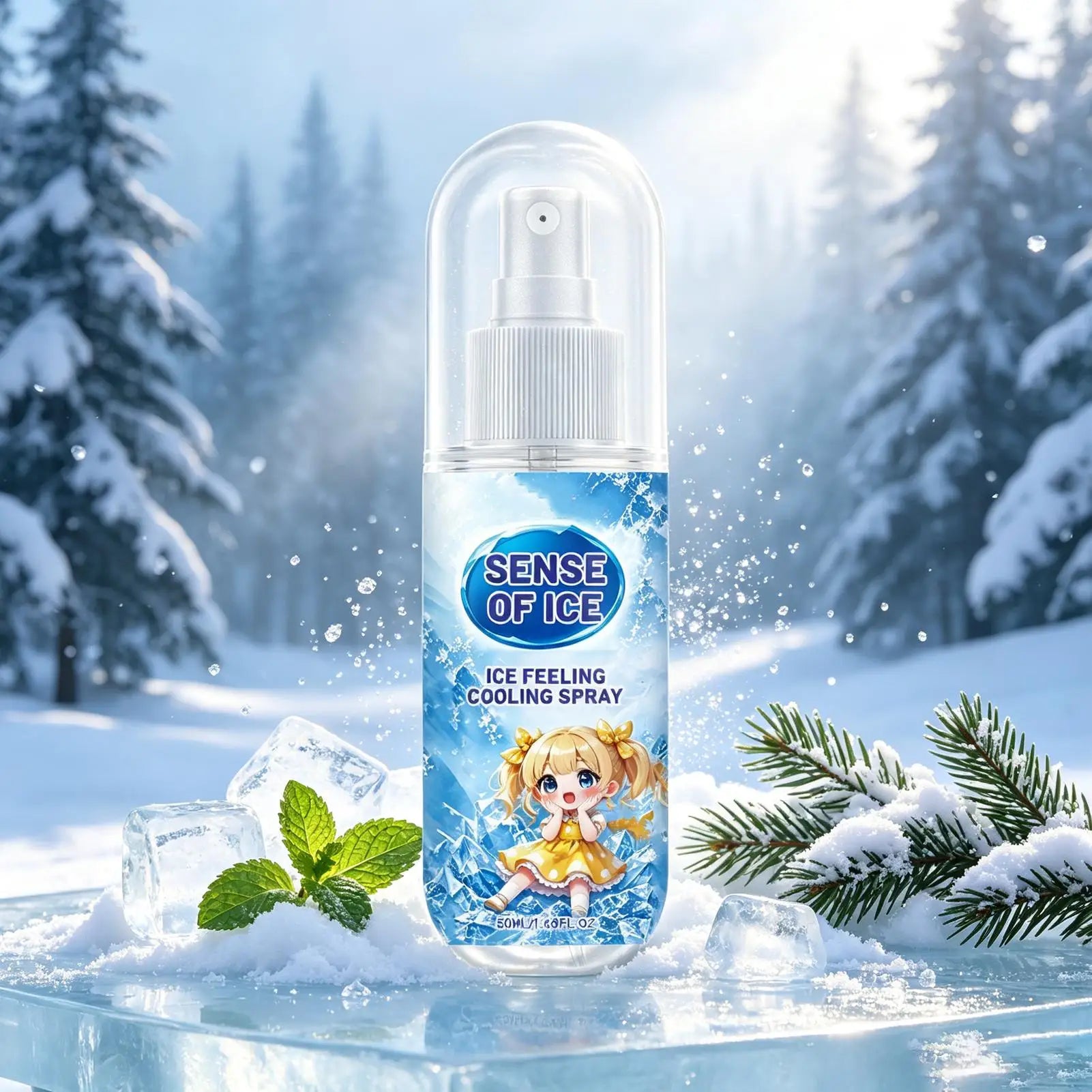 50ml Cooling Spray Body Instant Cooling Mist Long Lasting Non Sticky Heat Relief Face Skin Clothing Sports Travel Hiking