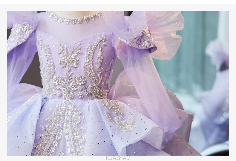 Wed Dress 2024 Flower Girl Wedding Dresses Costume Children Girls Birthday Party Princess Gown Vestido Kids Host Piano Outfit