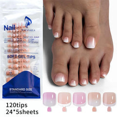 New 120Pes False Nails on Legs French Short Sguare Press on Toe Nails Foot False Nails Feet for Women JZJCDJ01