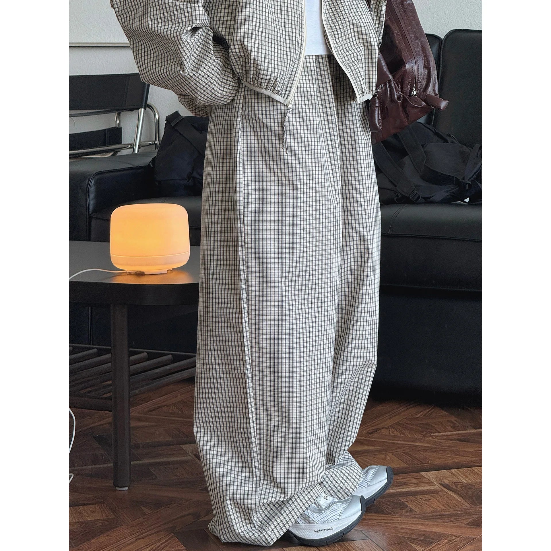 2026 Women Summer Long Pants High Waist Wide Leg 80% Cotton Plaid Pants Fashion Clothes Vintage Pants Female Trousers