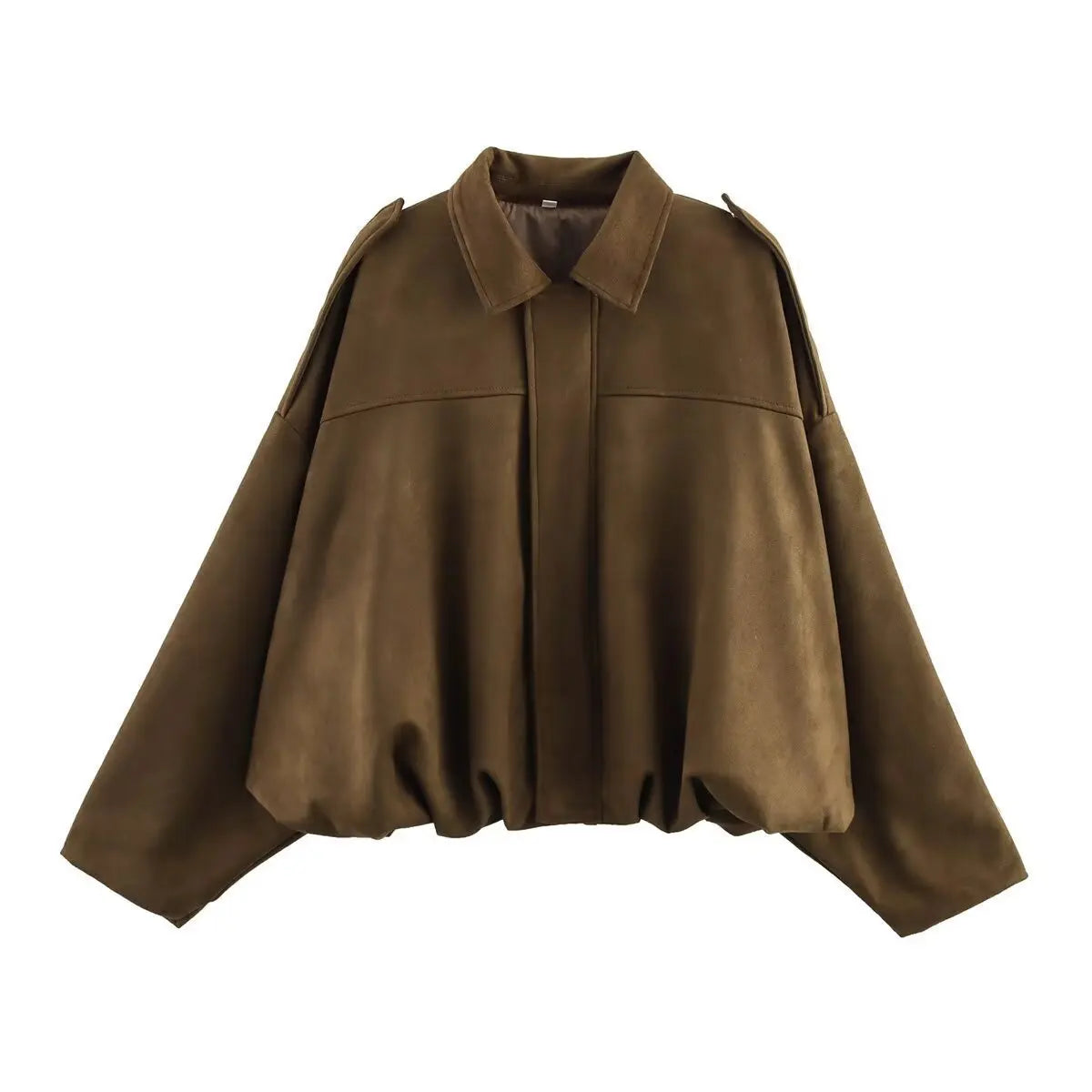 Women Bomber Jackets Suede Texture Coats Fashion Turn-down Collar Long Sleeve Loose Vintage Female Outerwear Chic Top Streetwear