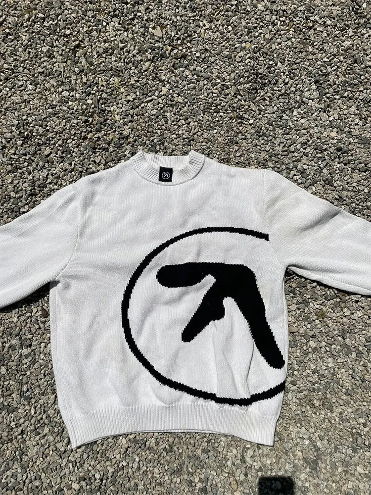 Men's Sweater Aphex Twin Knit Winter Oversized Vintage Long Sleeve Tops Jumper Pullover Y2k Streetwear Graphic Fashion Clothing