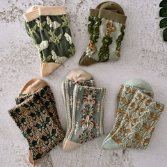 Vintage Jacquard Mid Calf Socks