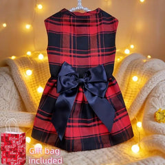 Pet Dog Clothes Plaid Shirt Suit Tie Gown Spring Summer Puppy Coat Teddy Bear Pomeranian Vest Small-Medium Dog Cat Pet Costume