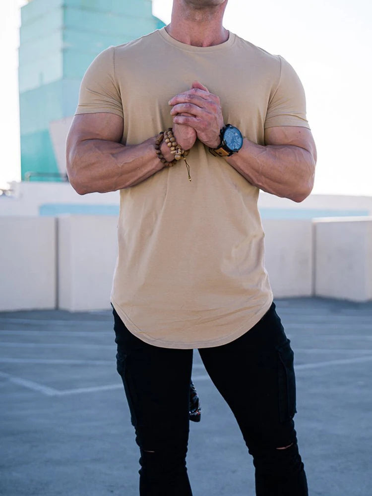 Muscle Fitness T-shirt Summer Men's T-shirts Workout short sleeve Tees Running cotton t-shirts Men Gym Sport Training Tops