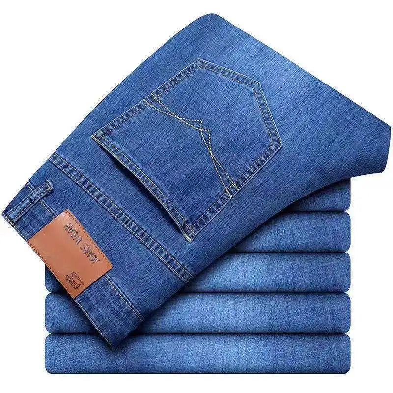 Men’s Jeans Blue Comfortable Business Straight Casual Pants Brand Male Clothes Trousers FASHION