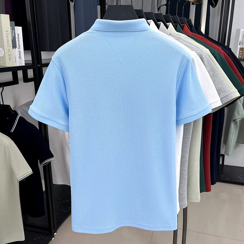 100% pure cotton short sleeved men's polo shirt summer fashion high-end brand pony embroidery golf top casual business T-shirt