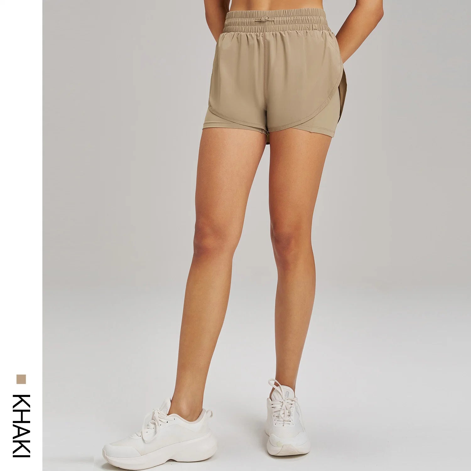 Yoga Shorts Sports Fitness Shorts High Waist Running Fake Two Pieces Anti-Shine Shorts Women's Double Layer Training Leggings