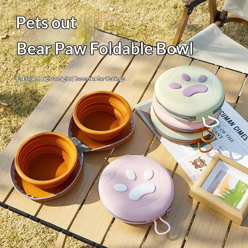 Pet silicone folding bowl dual-purpose water and food feeding bowl outdoor portable folding storage cat pet bowl  Pet supplies