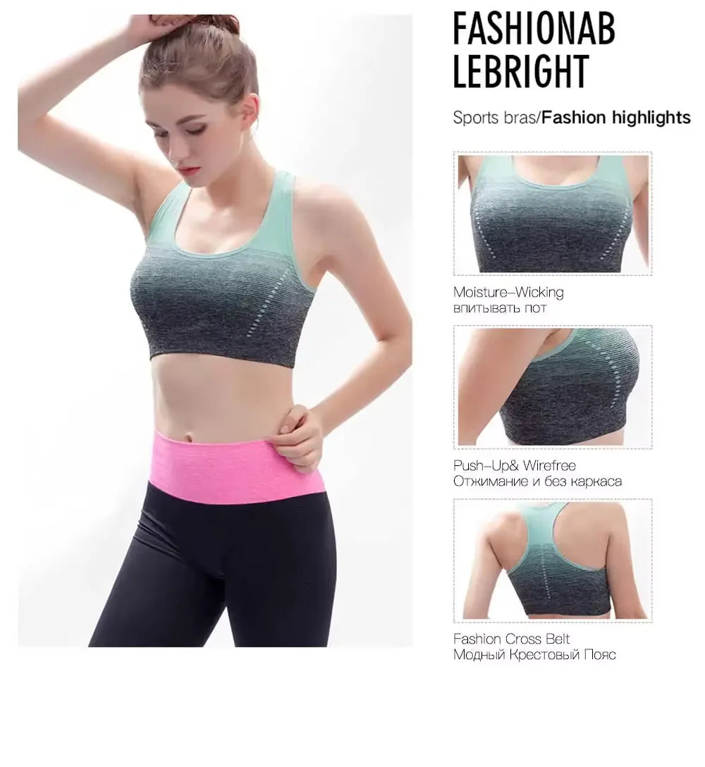 Sports Bra High Stretch Breathable Tops Fitness Women Padded for Running Yoga Gym Crop Bra Gradient Sports Bra for Workout Tops