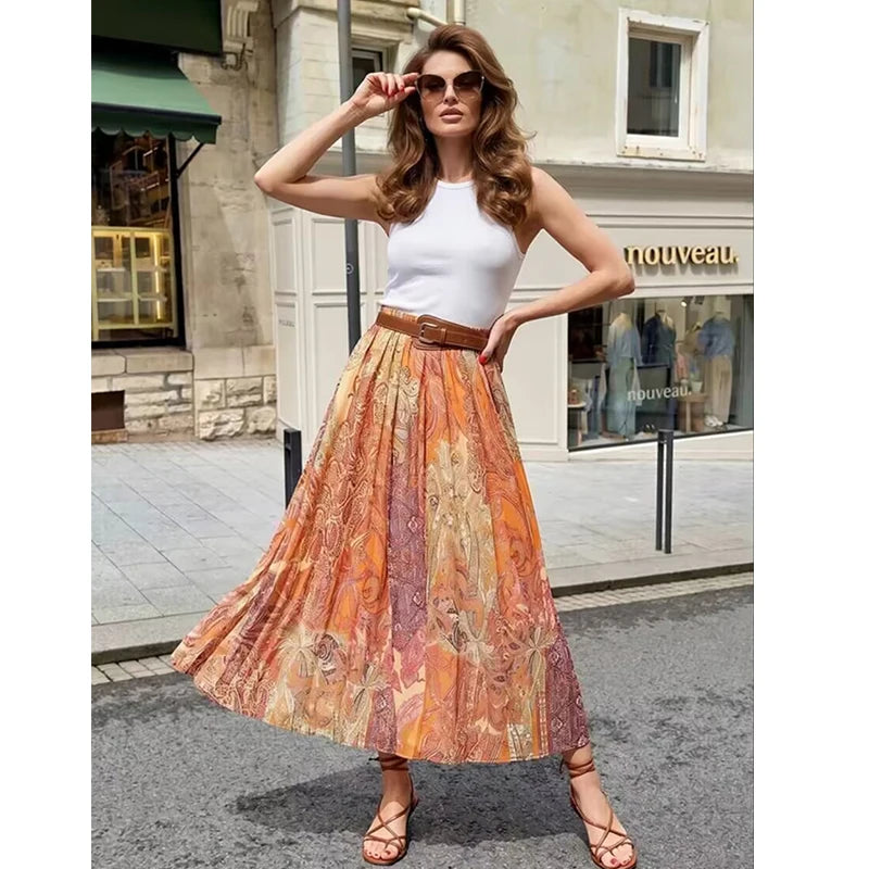 Summer Skirts Women's 2026 New Fashion Print Unique Women's High Waist Skirts Chic Youth Summer Travel Holiday Street Skirts