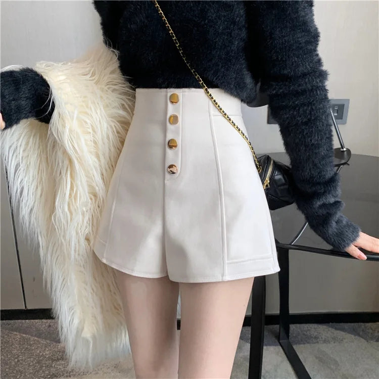 Black Shorts Women Spring Summer New Wide Leg Pants High Waist Single BreastedAApricot casual hot pants