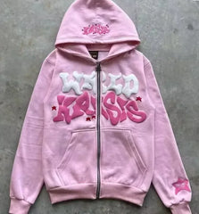Hooded zipper hoodie with retro American-style letters, unisex, suitable for pairing with a millennial-style jacket
