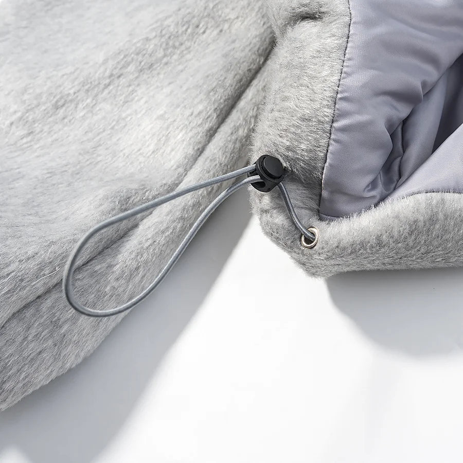 HH Women Fashion Coats Gray Turn-Down Collar Long Sleeves Pockets Decoration Zipper Winter Short Coat Woman Casual Loose Jackets