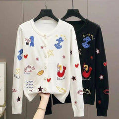 Embroidered Knit Cardigan Sweater