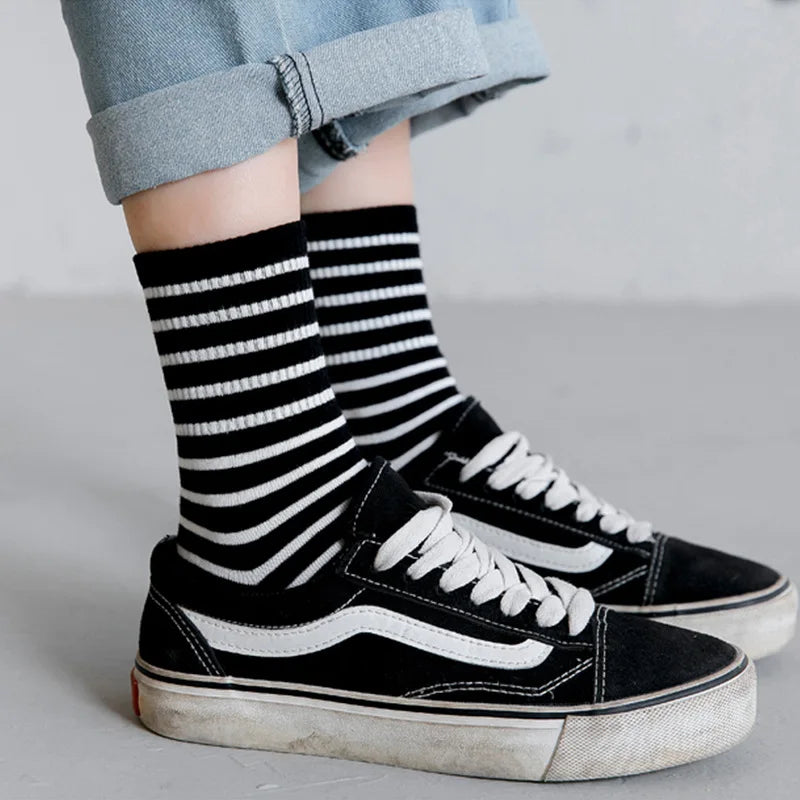 Colorful Grid Stripe Crew Socks