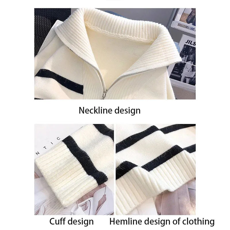 Sweater Pullover Women Spring and Autumn Underwear 2026 New Zipper Stripe Underlay Short Style Popular Premium Sweater Female
