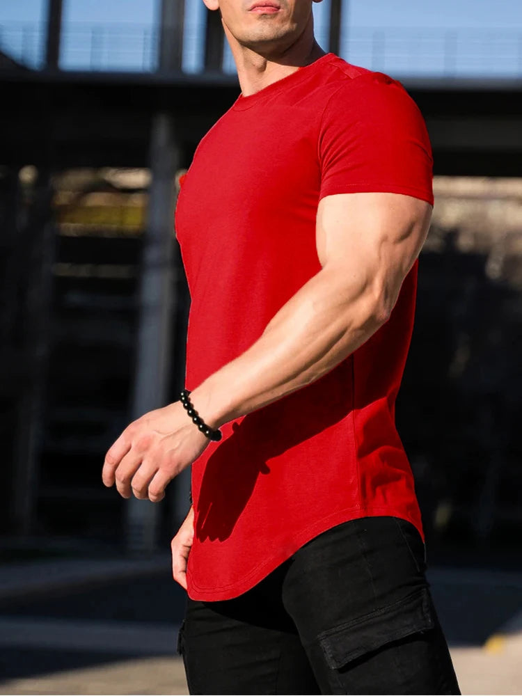 Muscle Fitness T-shirt Summer Men's T-shirts Workout short sleeve Tees Running cotton t-shirts Men Gym Sport Training Tops