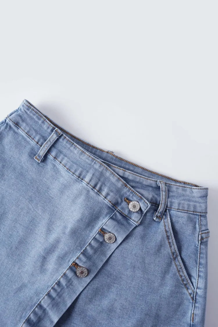 Trendy Asymmetric High Waist Denim Shorts