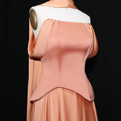 Brown Off Shoulder Chiffon Evening Gown