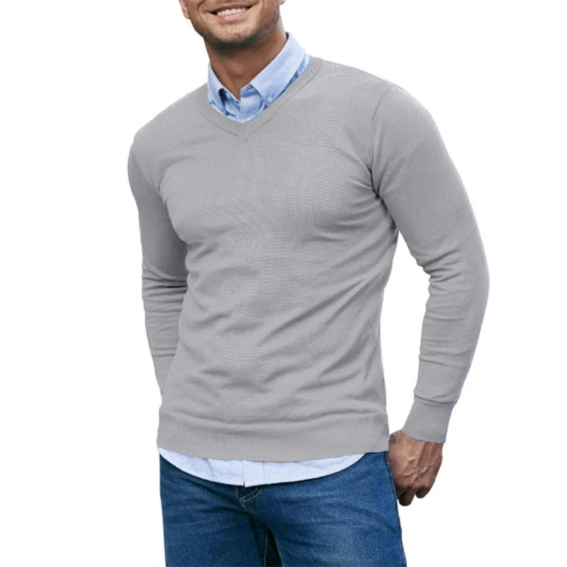 Slim V-Neck Knit Pullover
