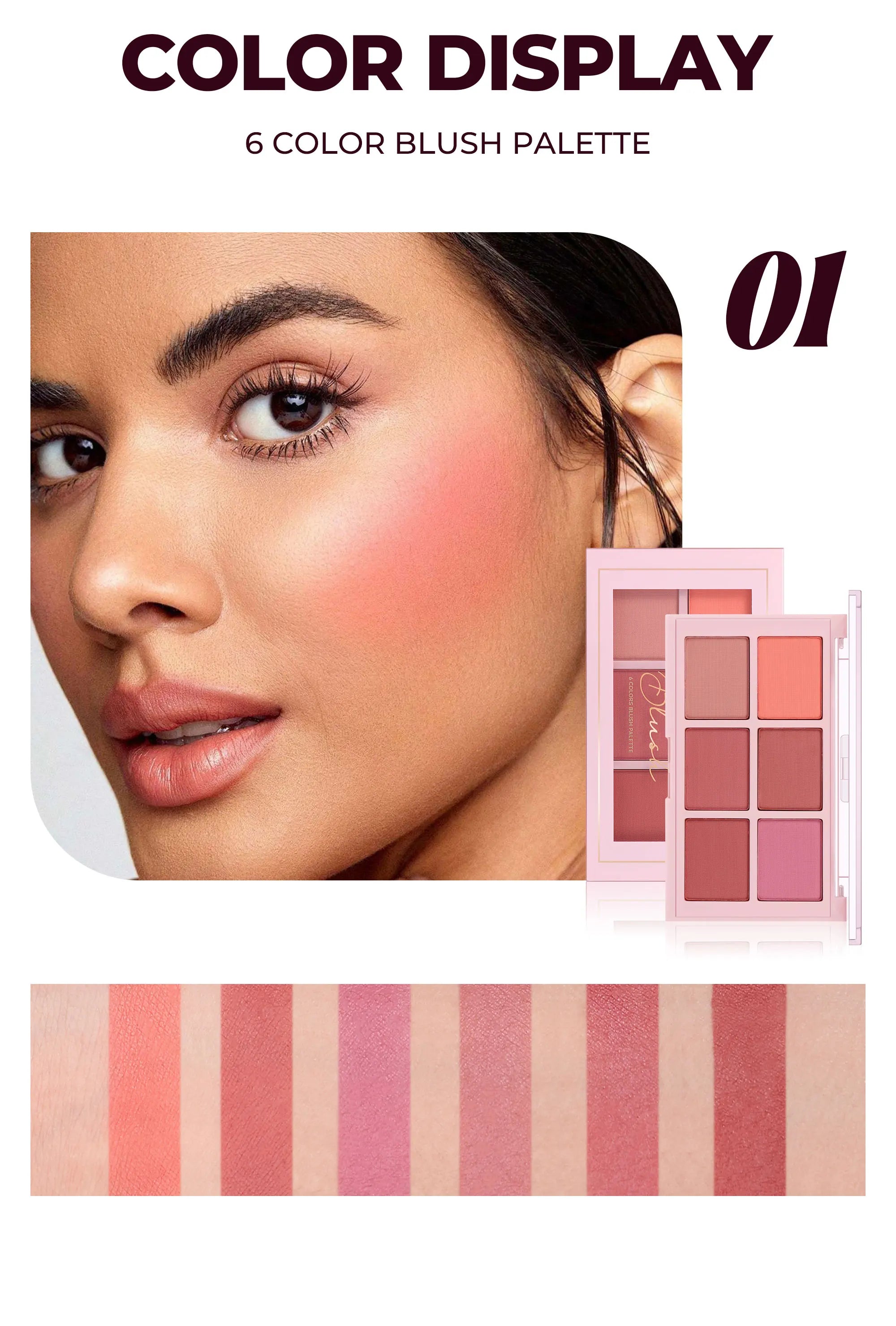 Matte Blush Palette Highly Pigmented Long Lasting Face Makeup Natural Finish Brighten Skin Contour Highlight Powder