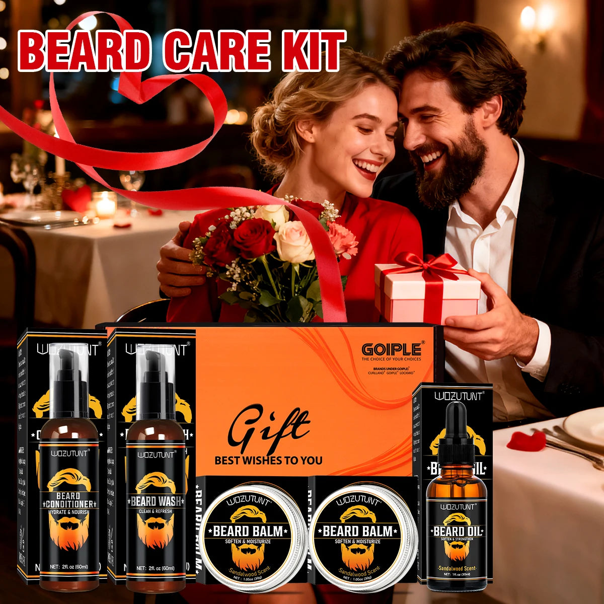 Men Beard Grooming Gift Kit Deep Cleansing Wash and Conditioner Moisturizing Nourishing Beard Oil Styling Butter for Beards Care