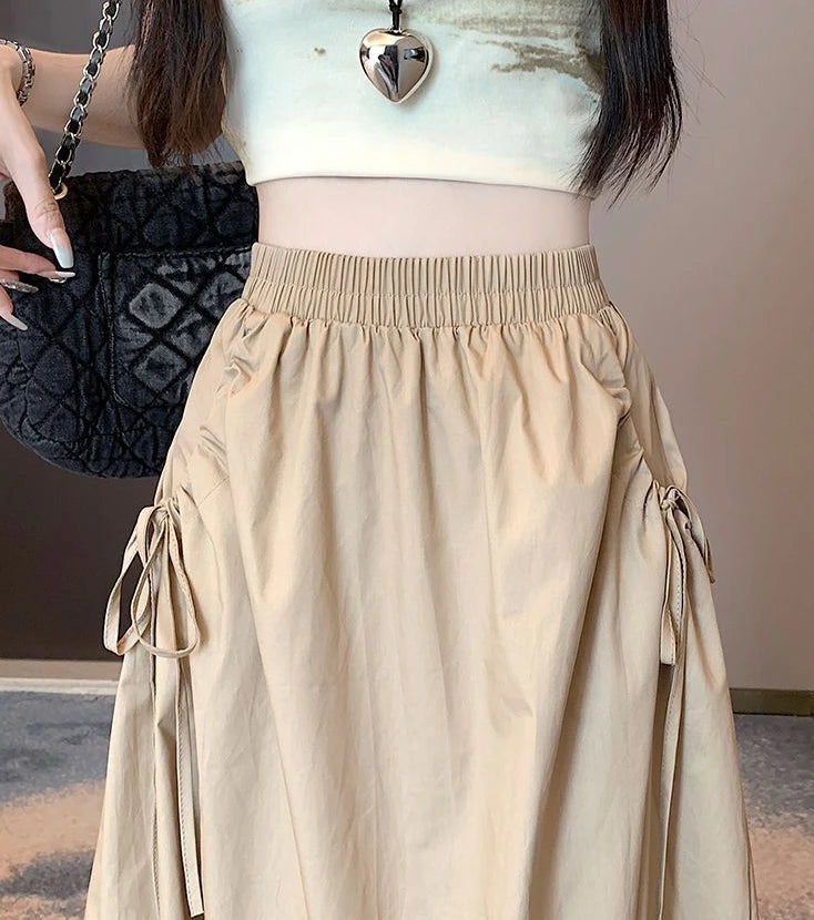 Drawstring Cargo A-Line Midi Skirt