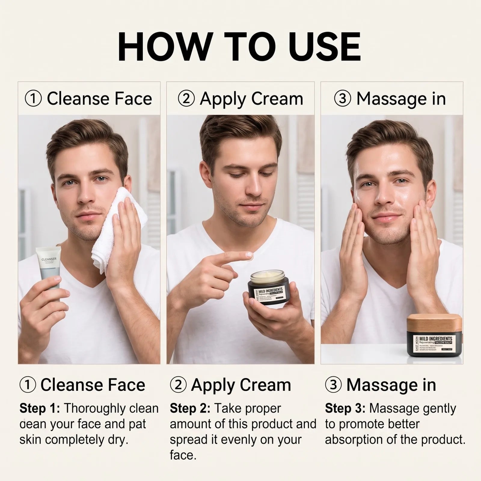 Men's Facial Moisturizer Cream Mild Gentle Formula Smooth Easy To Spread Hydrating Tender Daily Skin Care For Men Face