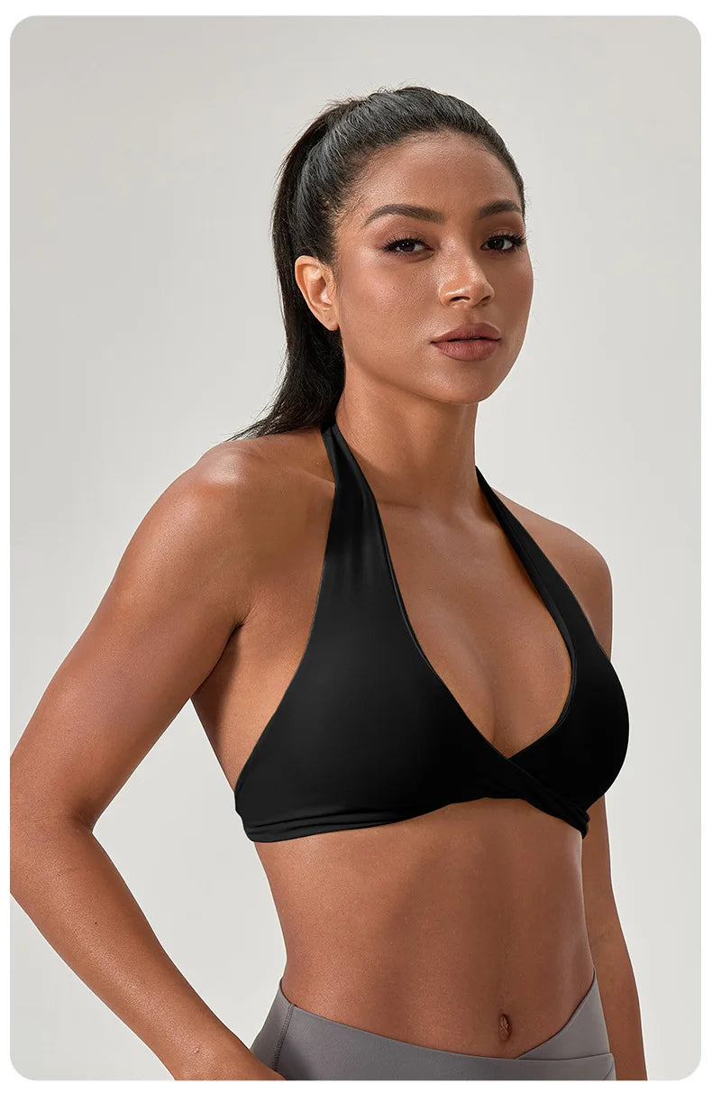 Strappy Bra for Women Open Back Halter Sports Bra Light Support Gym Crop Top Seamless Workout Yoga Top Bra Padded Bras