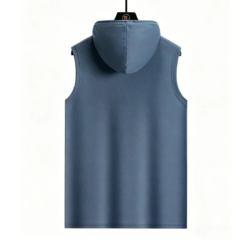 Summer Men‘s Workout Tee Running Training Hooded Sleeveless Gym Fitness Top Fashionable Loose Quick Drying Sports Tank Top
