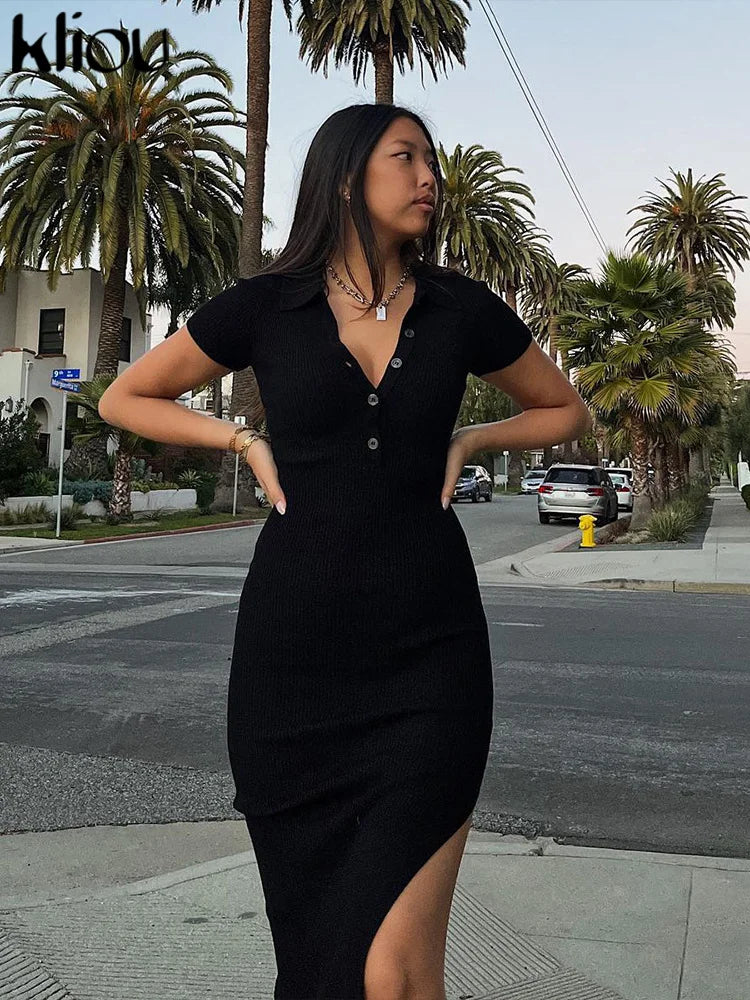 Elegant Collar Side Slit Dress
