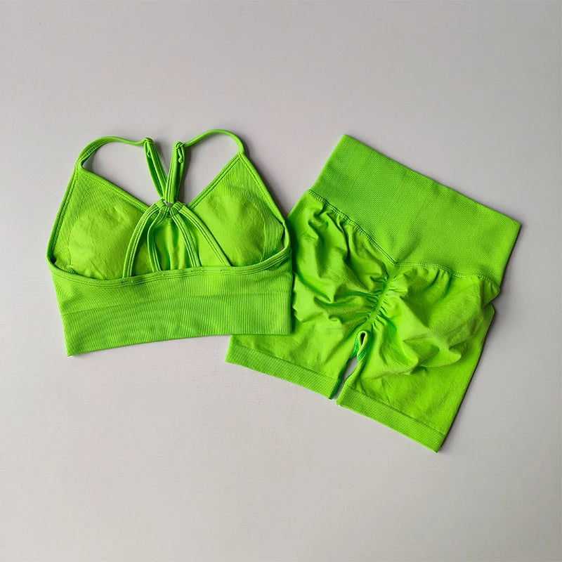 Workout Sets for Women, V Back Sports Bra with High Waist Shorts, Moisture Wicking Yoga Outfit for Training