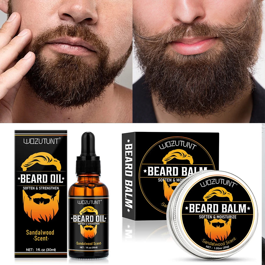 Men Beard Moisturizing & Nourishing Oil & Long-Lasting Smoothing Styling Butter，Facial Hair Conditioning Set for All Beard Types