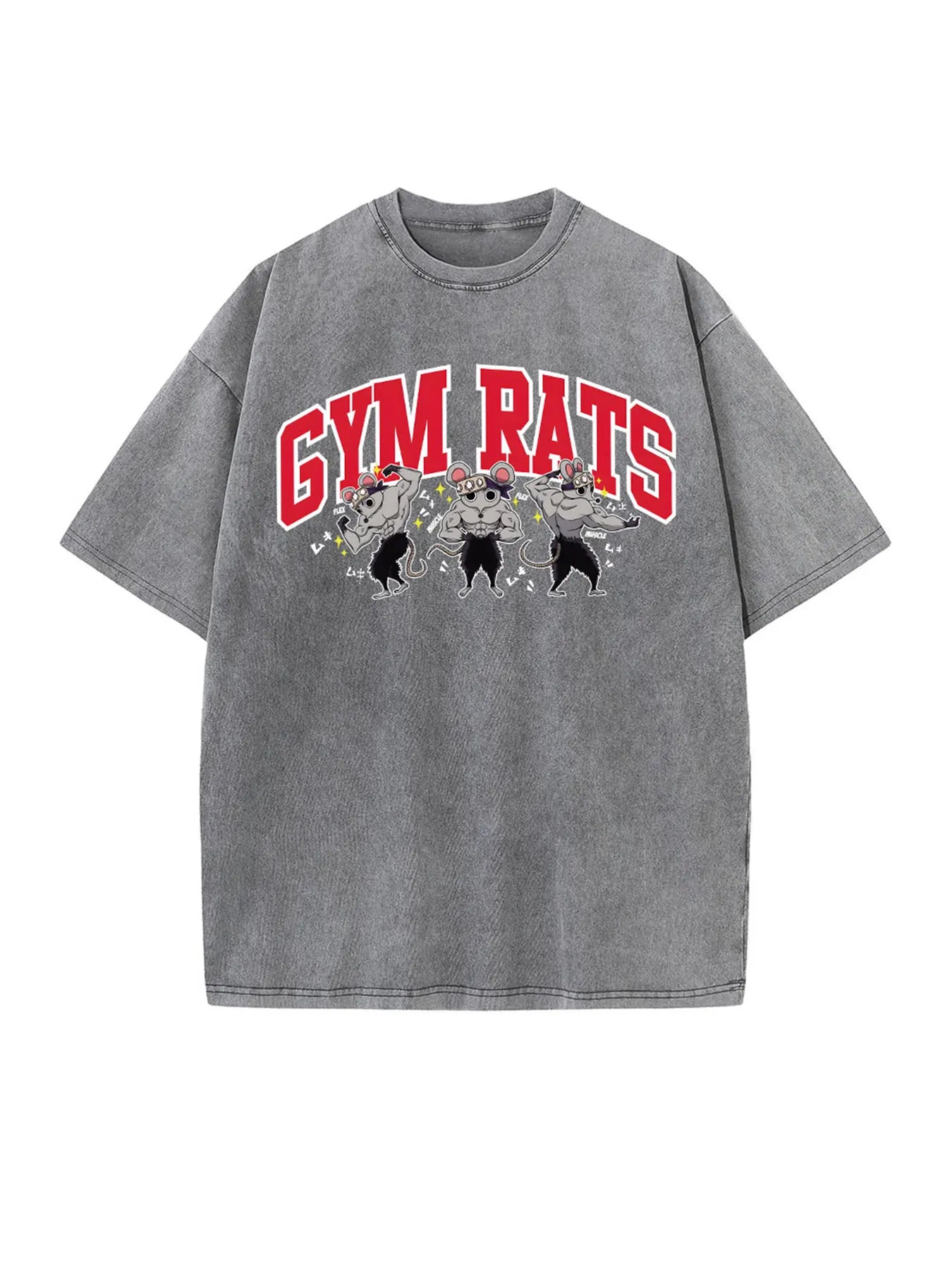 Vintage Washed T-shirts 100% Cotton Gym Muscle Rat Print Crew Neck Tshirts Casual Goth Hip Hop Streetwear Women Men Summer Tee