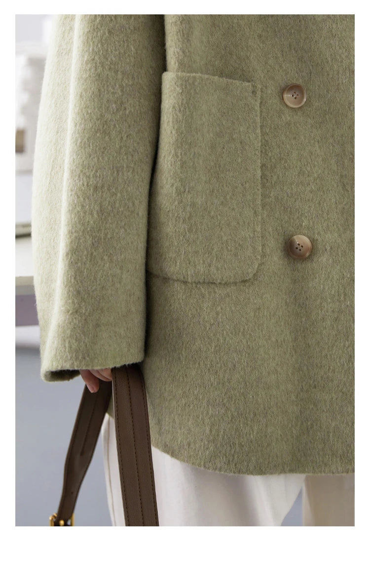 CHIC VEN Women's Woolen Coats Loose Casual Double Breasted Retro Double-sided Jacket Office Lady Outerwear Autumn Winter 2026