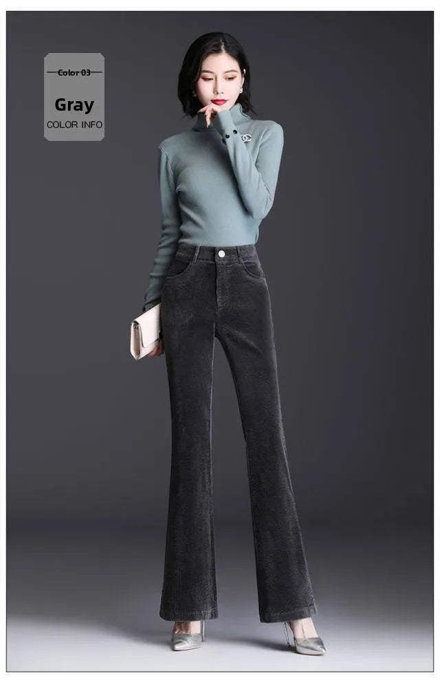 High Waist Corduroy Women's Pants Spring Autumn Winter Fashion Micro Flared Casual Trousers Slimming Warm Long Pants