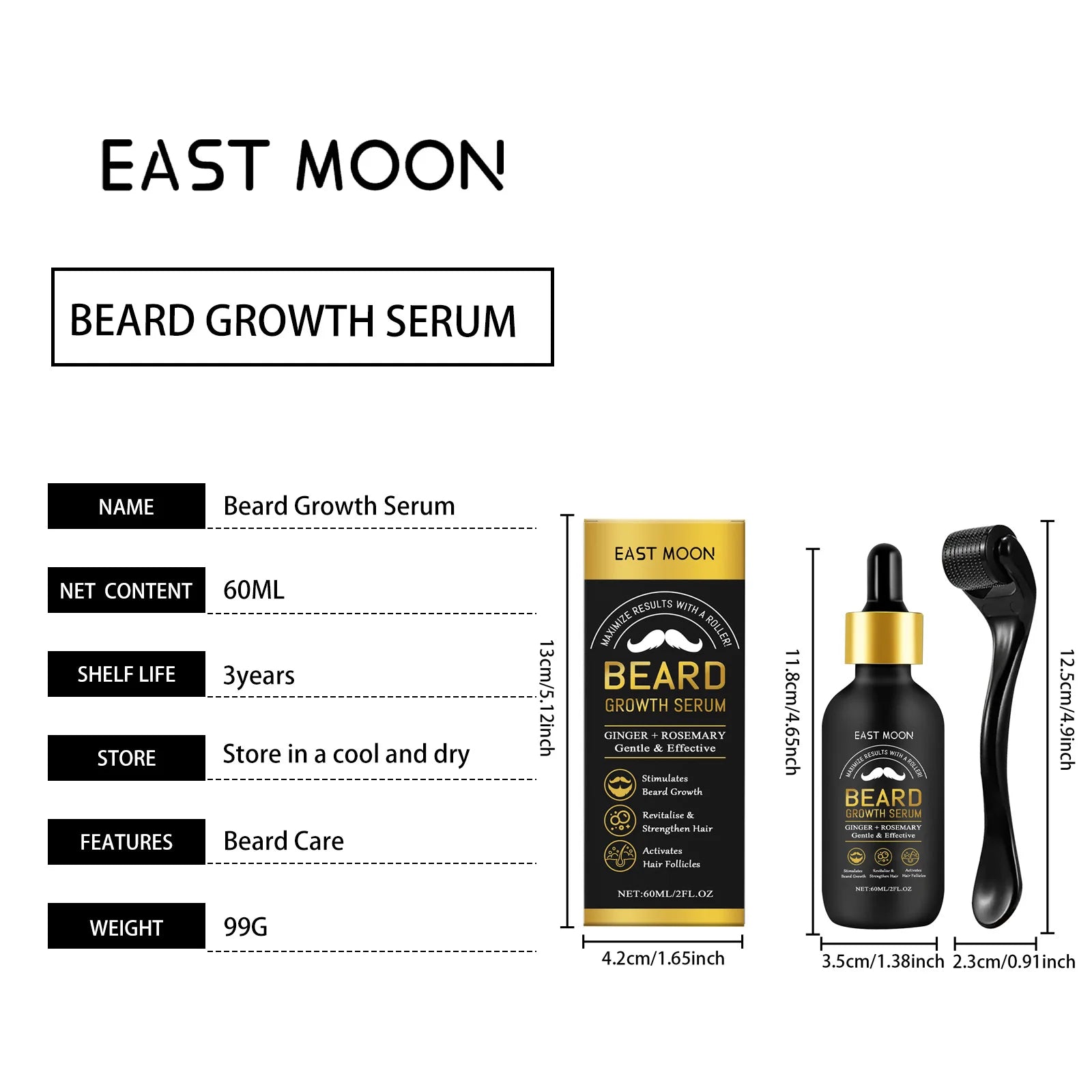 Beard Thickening Care Oil with Roller Ball 0.25mm Strengthen Hair Roots Nourishing Soften Beard Oil for Men Grooming Beard Care