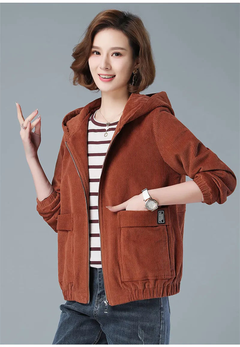 Corduroy Hooded Loose Jacket