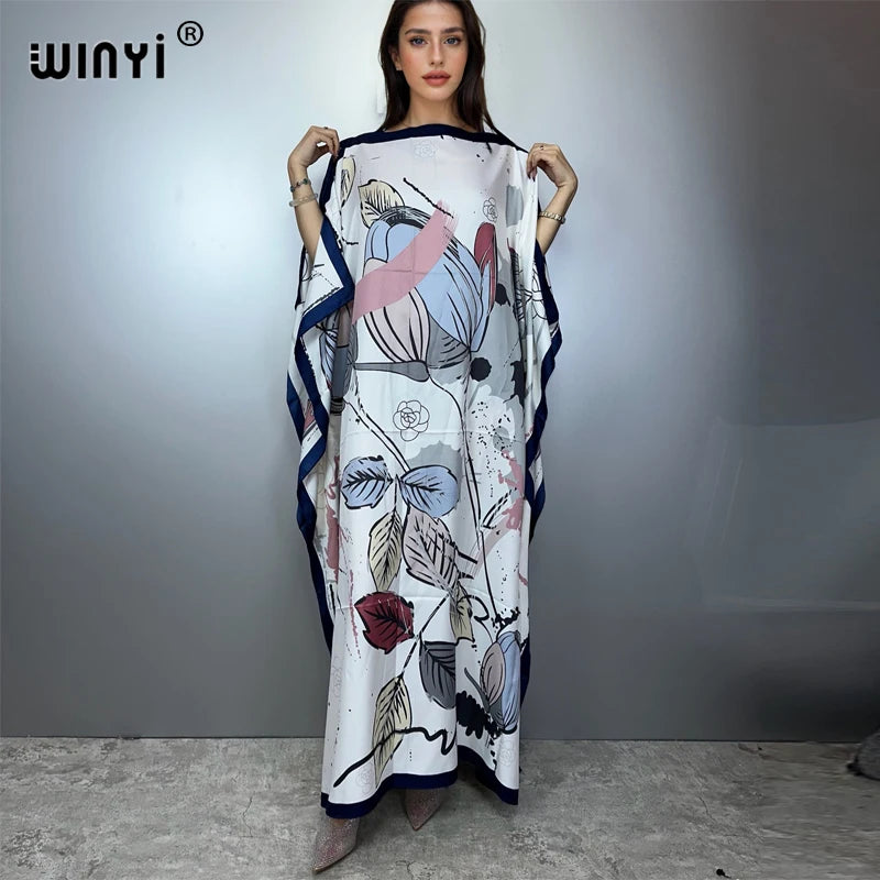 Printed Dresses For Women 2025 Fashion Design Loose Dress Batwing Maxi Long Femme Vestidos Summer Autumn Party Elegant Dress