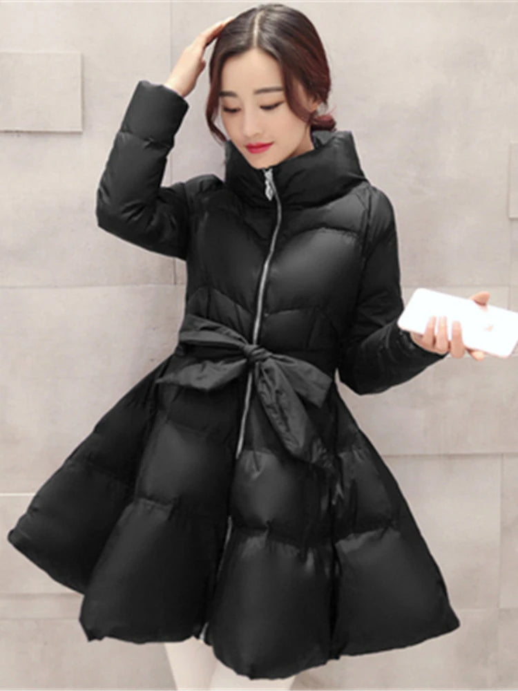 2023 New Fashion Winter Coats Women Warm Outerwea Cotton Padded Jackets Womens Clothing Belt Zipper Parkas Femme A-word Jacket